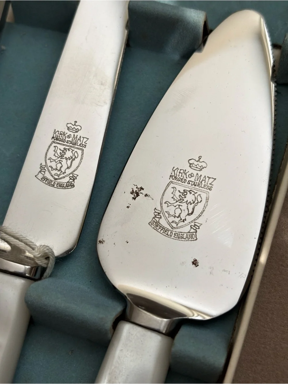 Vintage Kirk & Matz Sheffield 3pc Carving Set Pearlex Knife Fork Sharpener